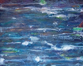 Original abstract modern art mixed media galaxy space blue green teal purple violet white gold acrylic painting 16"x20" - "Hazy Cosmic Jive"