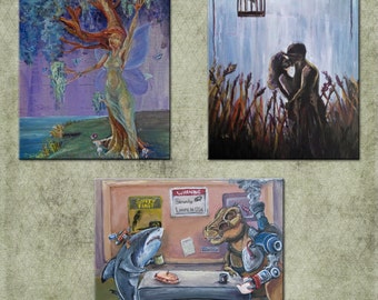 Made to Order Custom Commission acrylic painting sci fi fantasy horror geeky cute cult classic animals robots portrait character kid's art