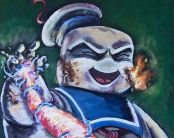 Ghostbusters Stay Puft Marshmallow Man proton pack 80s film pop art piccolo dipinto acrilico ART stampa 4 "x 4" 8 "x 8" 12 "X12" - "arrosto lui!"
