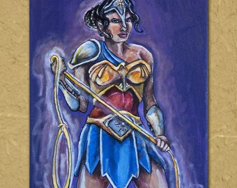 Original Wonder Woman Diana Lasso Greek Amazon Princess Superhero DC Comics acrylic painting pop art wall decor - "Diana of Themyscira"