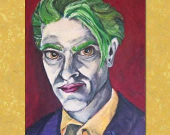 Original Joker Clown Prince Batman DCEU DC Comics comic book super villain portrait pop art acrylic painting 9x12 - "The Prince's Portrait"