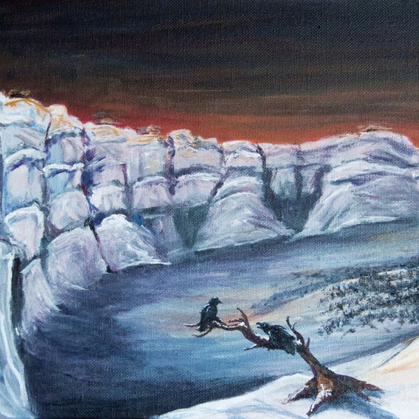 Original Spiel der Throne A Lied von Eis und Feuer Night Watch The Wall Krähen Ravens The Wall Schnee Acrylgemälde 11 "x 14" - Nacht sammelt