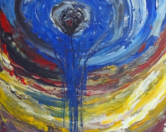 SALE!!! Original acrylic abstract palette knife thick textured painting concentric circles primary colors 22" x 28"