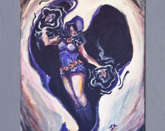 Raven Teen Titans Rachel Roth Superhero DC Comics goth girl acrylic painting ART PRINT 5x7 or 8x10