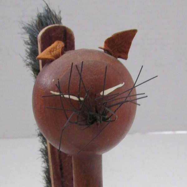 1960s CAT SHAPED BRUSH Vintage Clothing Lint Brush Made in Denmark Leather Ears