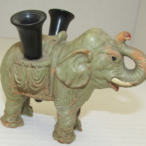 ELEPHANT/2  PEN HOLDERS Resin Pressed Wood Vintage Trunk Up!