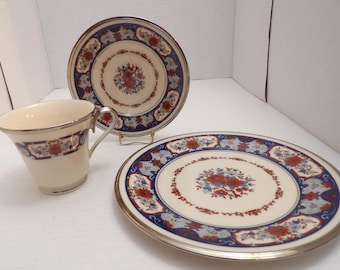 3 PCS LENOX INTERLUDE China Cup Saucer Sald Plate Silver Edging