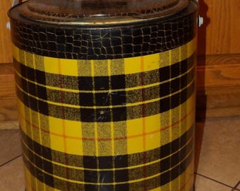 POLORON PLAID COOLER Metal with Lid and Metal Insert