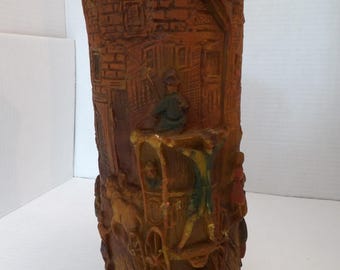 GERMANY PILLAR CANDLE Gunter Kerzen Dimensional Village Carriage People-Never Been Burned