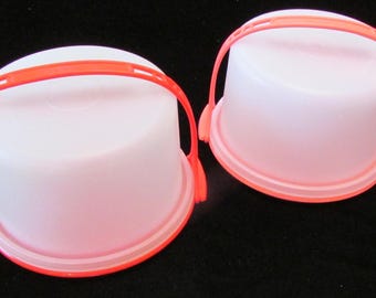 2 TOY CAKE CARRIERS Tupperware Mini  Carriers Red & Coral