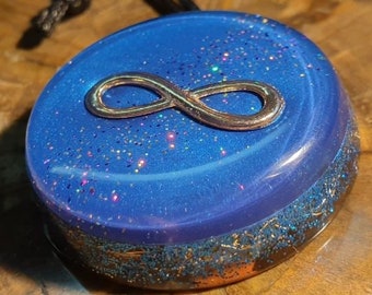 INFINITY Orgone Pendant Blue - symbol of perfection order and completeness