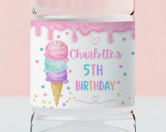 Ice Cream Birthday Party Water Bottle Label | Editable Party Drinks Wrapper | Any Age (Digital Download) CK026