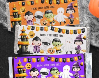 Halloween Chocolate Candy Bar Wrapper. Kid Monster Costume Party Treat Label Cute Printable EDITABLE Template Instant Download DIY HA941