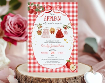 Apple of Our Eye Twins Baby Shower Invitation. Fall Farm Party (Digital Download) S068