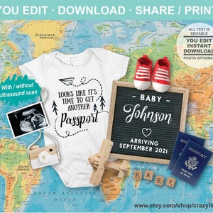 EDITABLE Travel Pregnancy Announcement. Digital Social Media Baby Announcement. Personalised Passport Letter Board W/ Without Photo IG277