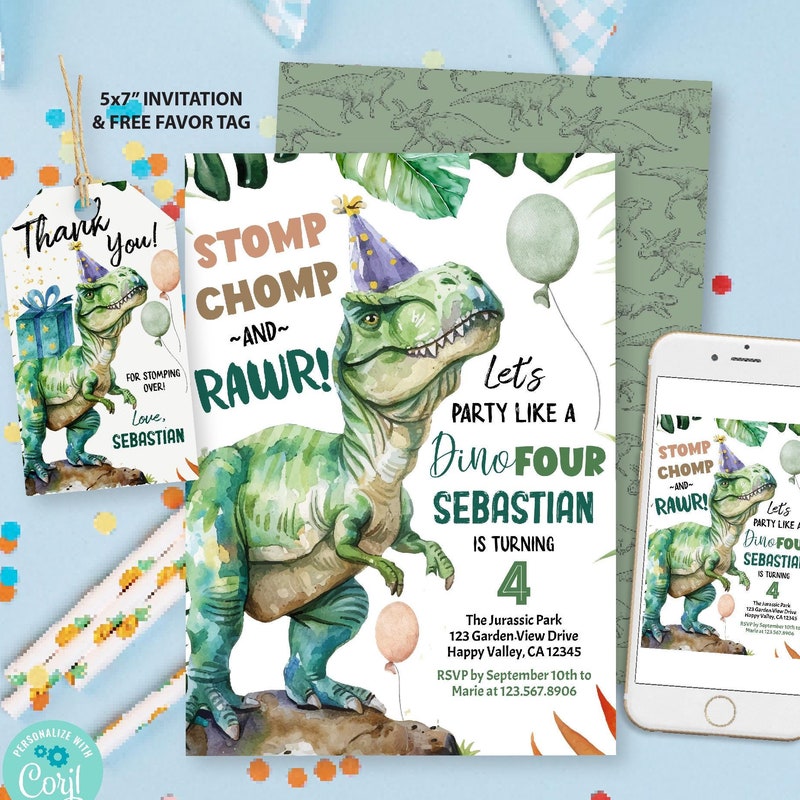 Free Dinosaur Invitation Template Etsy