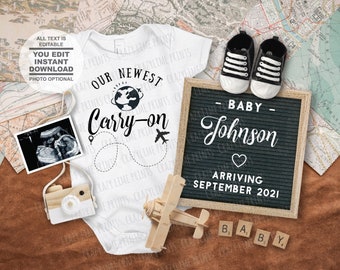 Travel Neutral Pregnancy Announcement. Digital Social Media Baby Announcement. EDITABLE Adventure Pregnancy Reveal W/ Without Photo IG276