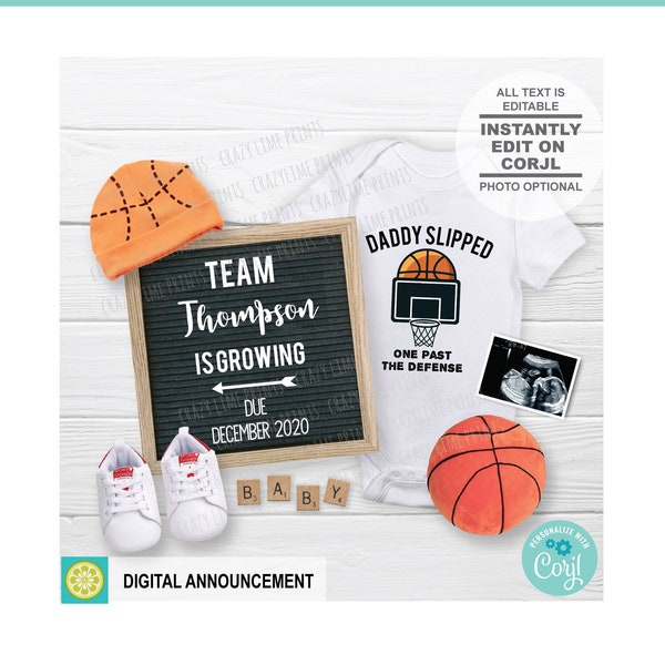 Digital Father's Day Pregnancy Announcement. Social Media EDITABLE Basketball Baby Announcement. Funny Pregnancy Reveal Photo Template IG173