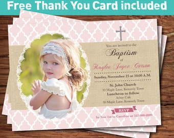 girl baptism invitation vintage french morocan window pink etsy