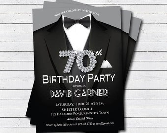 40th birthday invitation man black tie and suit diamond etsy