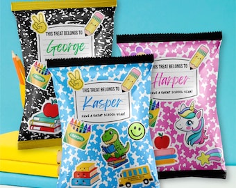 EDITABLE Back To School Chip Bag Wrapper | First Day of School Treat Snack Label | Printable Download Personalised Name S082