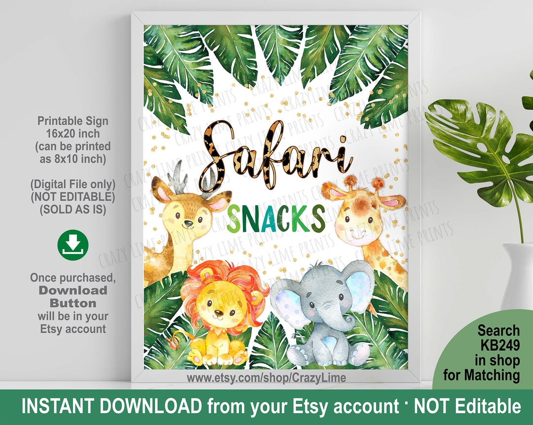 Safari Animals Snacks Birthday Party Drinks Table Sign. Wild One Kid ...
