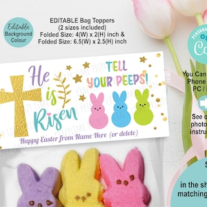 Editable He Is Risen Happy Easter Candy Treat Bag Topper. Church Religious Bible Verse Kids Party Favors Digital Download. Bunny Rabbit E106