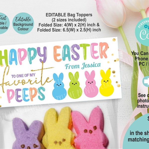 Editable Easter Treats For My Peeps Treat Bag Toppers. Happy Easter Peeps Goody Bag Topper. School Kids Party Favor Digital Download E106