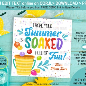 EDITABLE Water Balloon Last Day Of School Gift Tag. Printable End Of School Year Kids Classmate Summer Break Goody Label Download S040