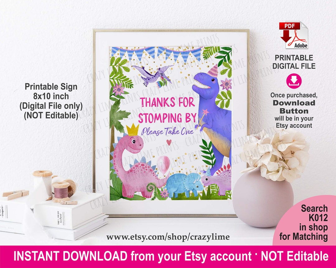 Dinosaur Thanks for Stomping by Please Take One Party Favors - Etsy