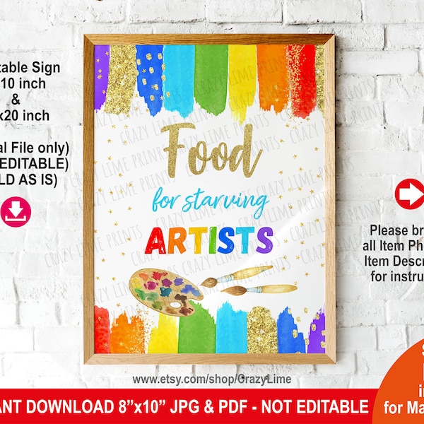 Art Party Food Table Sign. Painting Art Jamming Birthday Party Decoration. Elegant Rainbow Decor. Instant Download Primary Colors K035