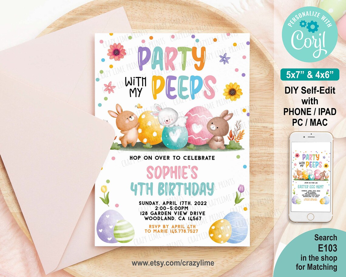 Editable Easter Birthday Party Invitation Template. Printable | Etsy