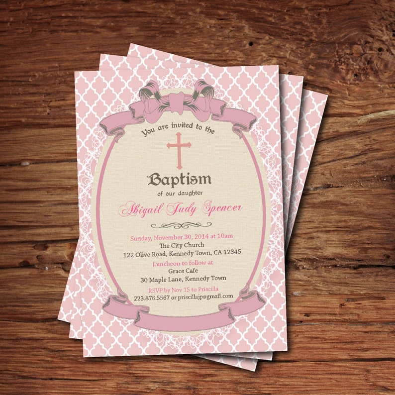 Girl Baptism Invitation Vintage French Morocan Window Pink Etsy