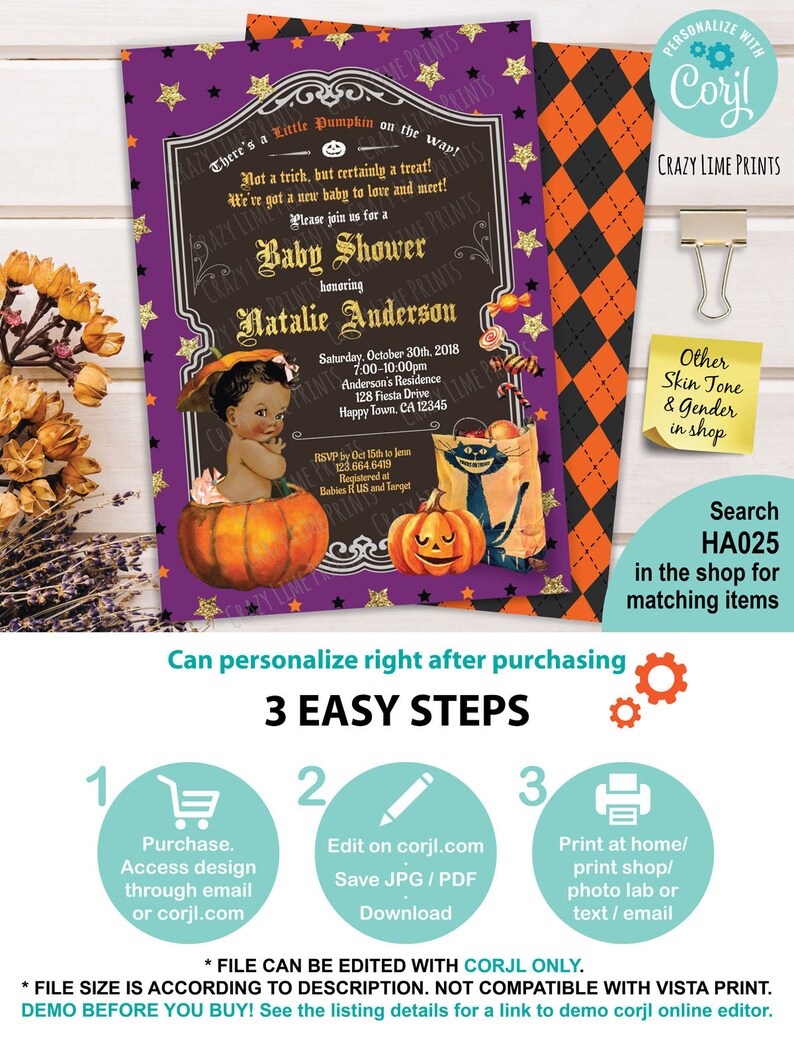 EDITABLE Halloween Baby Shower Invitation Template. Printable Etsy