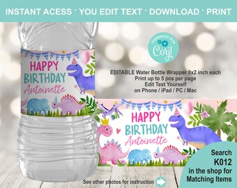 EDITABLE Dinosaur Water Bottle Label Template. Printable - Etsy