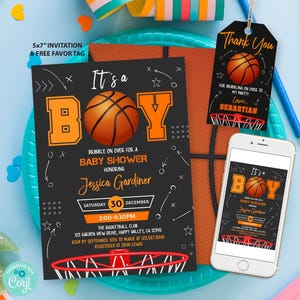Basketball Boy Baby Shower Invitation EDITABLE Template. Basketball Game Invite. It's a Boy Couples Baby Shower Sport Digital Printable K162