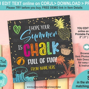 EDITABLE Chalk Full Of Fun Gift Tag. End of School Year Preschool Teacher Appreciation Summer Label. Kid School Colorful Printable Idea S029