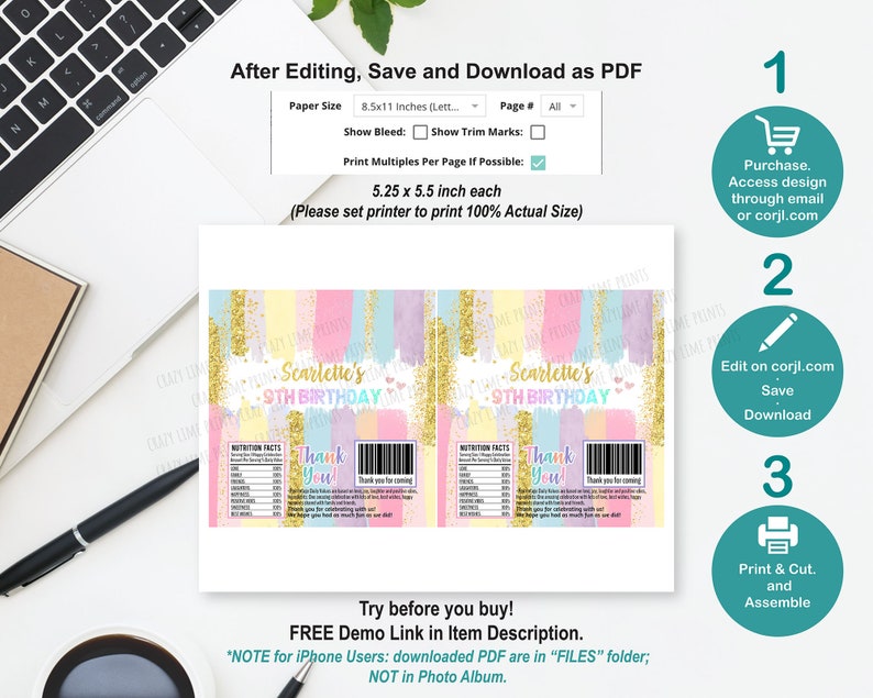Pastel Art Party Birthday Chocolate Candy Bar Wrapper Printable ...