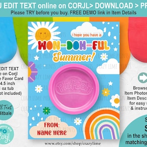 EDITABLE Summer Play Dough Gift Card. End of School Year Have Won-doh-ful Summer Label. Teacher Classroom Kid Class Summer Party Favor S028