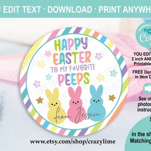 Bearbeitbarer Oster-Peep-Geschenkanhänger. Frohe Ostern Hase Gastgeschenk Label. Süßigkeits-Plätzchen-Schokoladen-Leckerbissen. Klassenzimmer Kinder Schule. Printable E106
