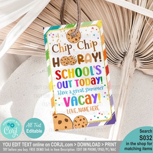Chip Chip Hooray Cookie Tag. End of School Year Gift Label EDITABLE Template. Summer Vacay School Kids Class Teacher Staff  Printable S032