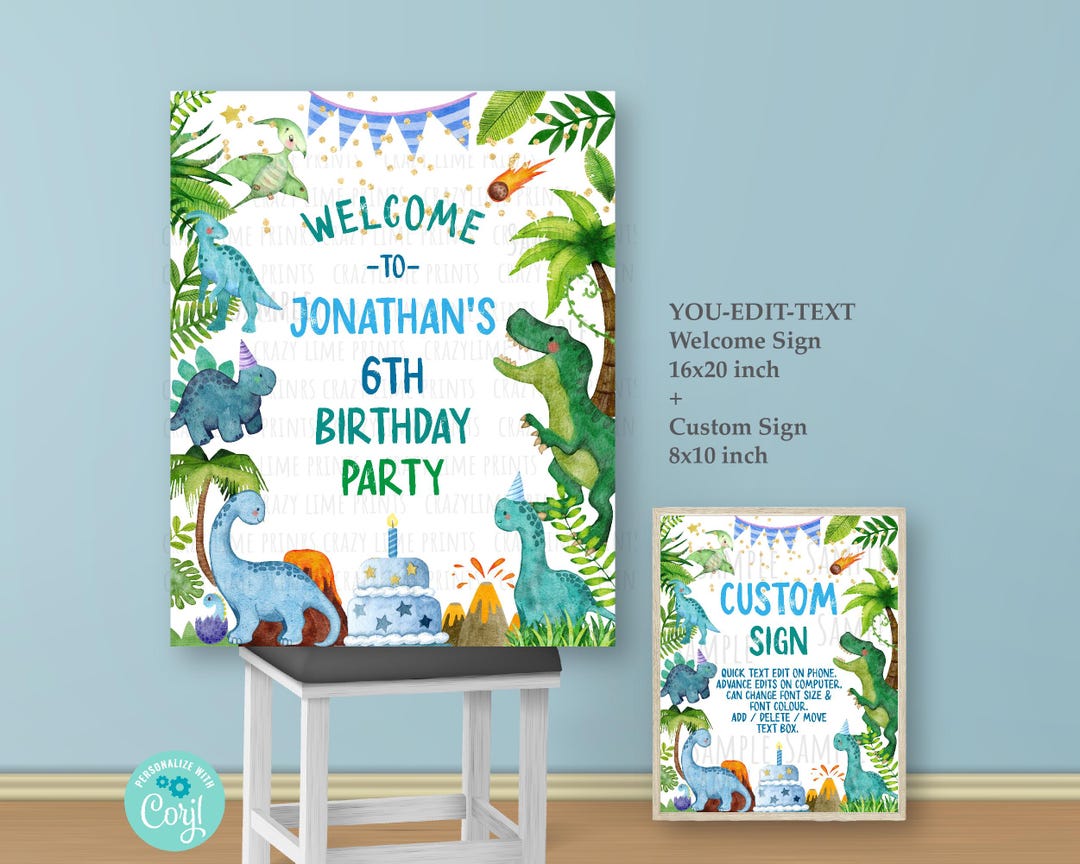 EDITABLE Dinosaur Welcome Sign Custom Sign. Personalised Name Text Kid ...