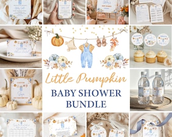 Pumpkin Fall Baby Shower Bundle | Boy Invitation | Games | Decoration Signs (Editable Digital Download) F102