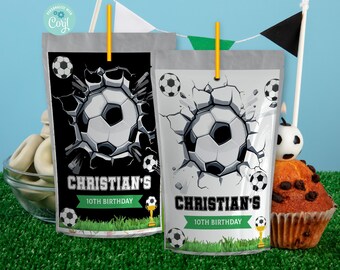 EDITABLE Football Juice Pouch Labels. Kid Boy Soccer Game Birthday Party Treat Sticker. Customised Name Age Printable Template Match K161