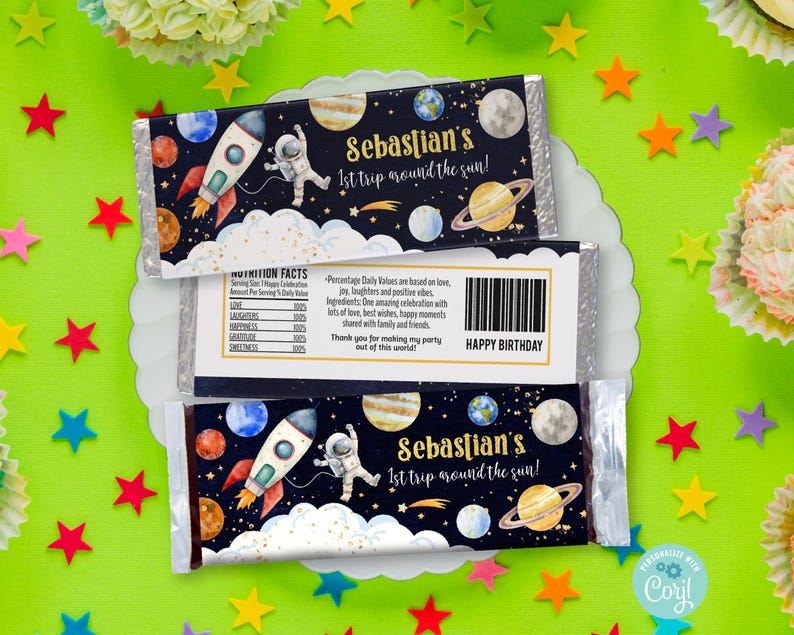 EDITABLE Outer Space Party Chocolate Candy Bar Wrapper. Rocket Kid Boy ...