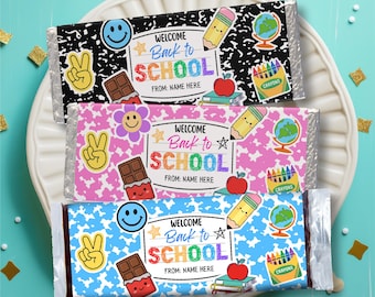 Back to School Chocolate Candy Bar Wrapper | Editable Name (Printable Digital Download) BTS082