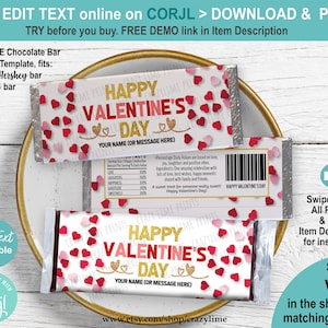 EDITABLE Happy Valentine's Day Chocolate Candy Bar Wrapper Template. Printable Personalised Treat Party Favor. School Staffs Classmate V021