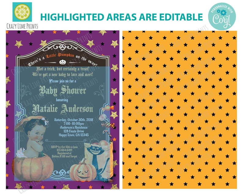 EDITABLE Halloween Baby Shower Invitation Template. Printable Etsy