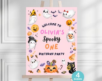 不気味な1歳の誕生日ウェルカムサイン｜女の子向けハロウィンパーティーデコレーション（デジタルダウンロード）HA936