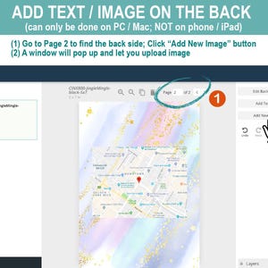 May include: A CrazyLime editor interface with instructions to add text or an image to the back of a design. The text reads: "ADD TEXT / IMAGE ON THE BACK (can only be done on PC / Mac; NOT on phone / iPad)". Instructions are numbered.